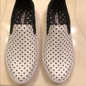Mark Nason Ladies Slip on Tennis shoes . Black and white polka dot